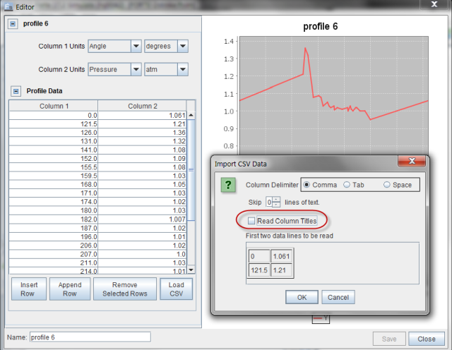 Importing the intake pressure profile