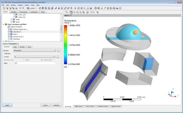 Isosurface at 334 CA degrees showing the location of the flame front