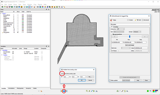 Preview mesh in EnSight at 98 CA degrees, the start of the simulation