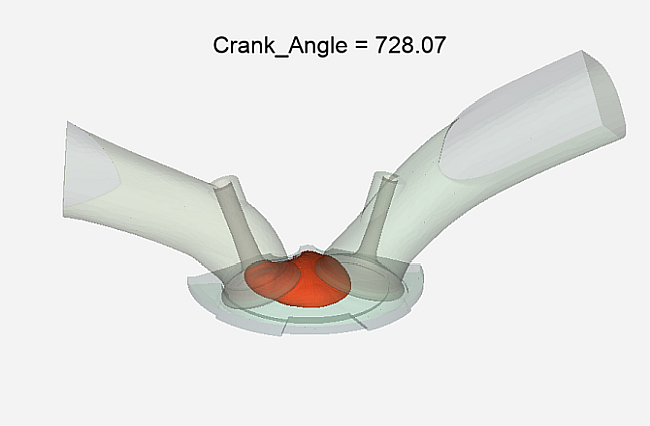 Iso-surface of the flame showing the flame location at 728CA