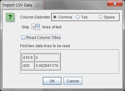 Import injection profile from CSV dialog