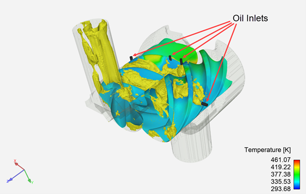 Isosurfaces of oil volume fraction = 0.1 using EnSight