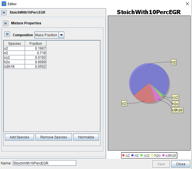 Gas Mixture Editor: Defining Inlet gas composition