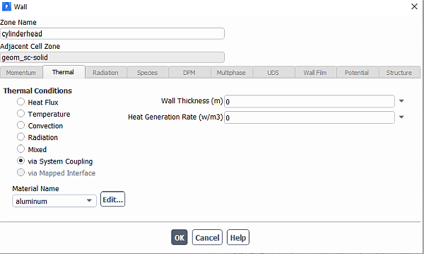 Enable System Coupling at the cylinderhead boundary condition in Fluent