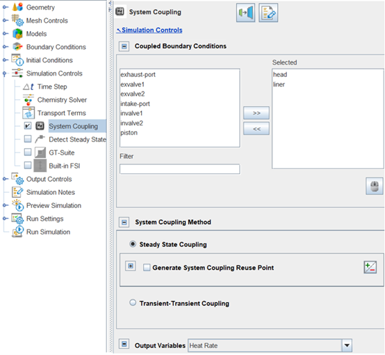 Enable System Coupling for the cylinder head and liner boundary conditions in Forte