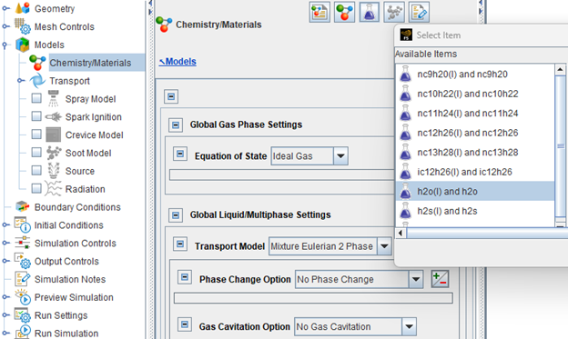 Liquid properties panel