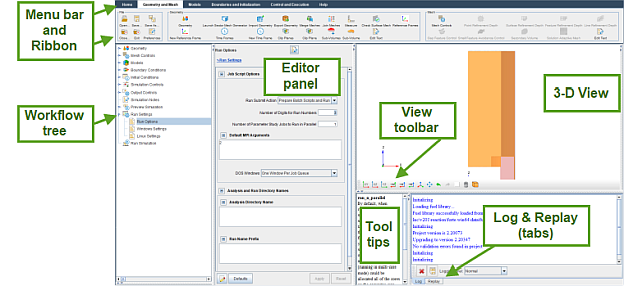 Layout of the Ansys Forte Simulation window