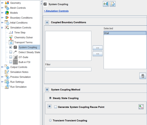 Selecting a coupled boundary condition on the System Coupling panel