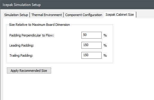 Icepak Simulation Setup Dialog Box - Icepak Cabinet Size Tab