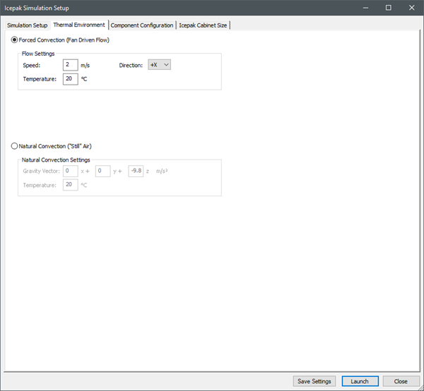 Icepak Simulation Setup Dialog Box - Thermal Environment Tab