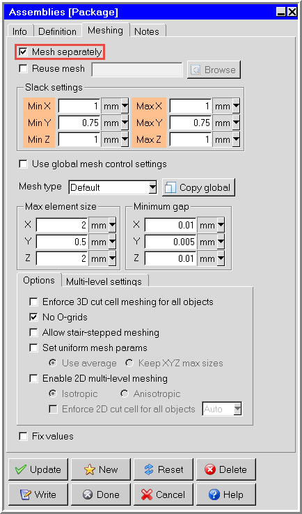 Package Assembly - Meshing Tab
