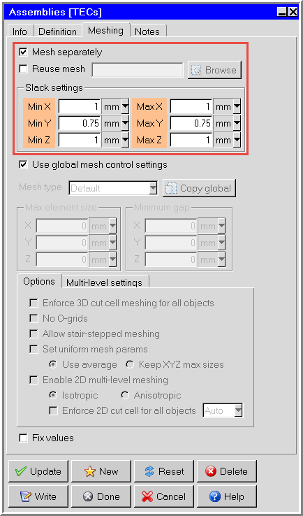 TECs Assembly - Meshing Tab