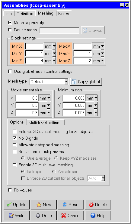 Assemblies Panel - Meshing Tab (fccsp-assembly)