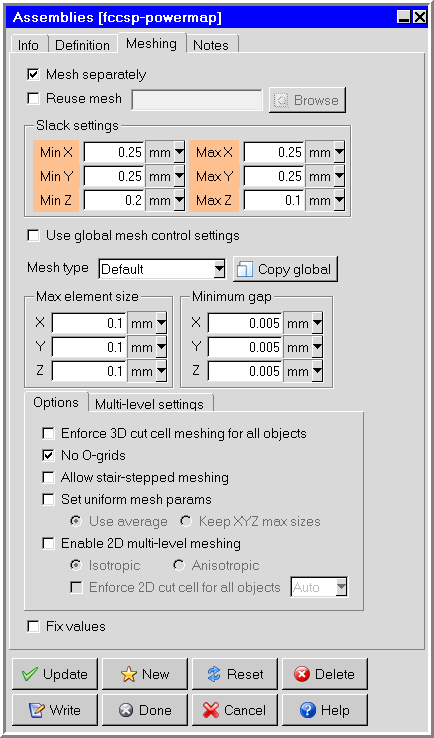 Assemblies Panel - Meshing Tab (fccsp-powermap)