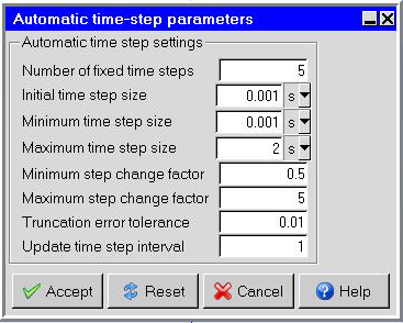 Automatic time-step parameters panel