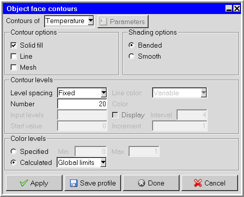 The Object face contours Panel