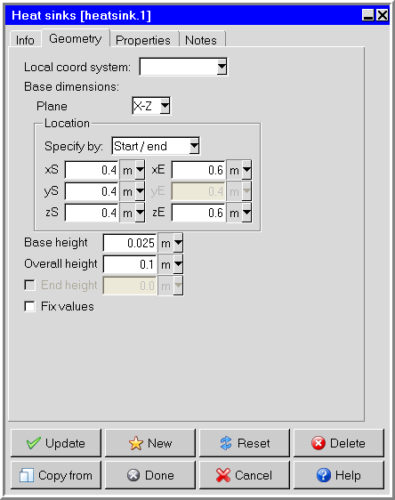 The Heat sinks Panel (Geometry Tab)