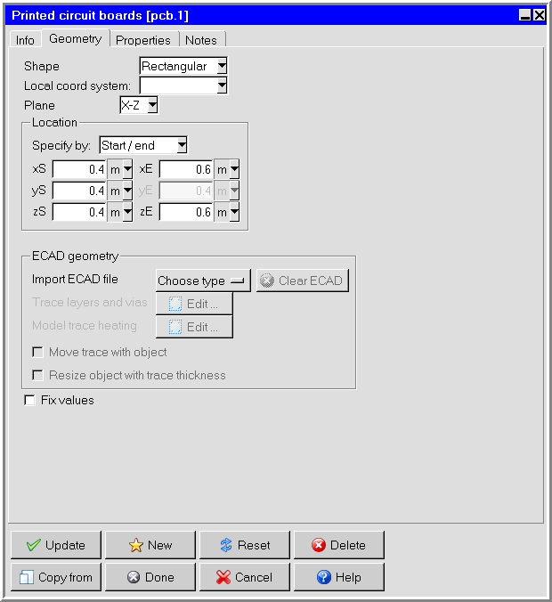 The Printed circuit boards Panel (Geometry Tab)