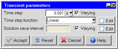The Transient parameters Panel