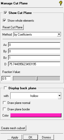 Manage Cut Plane Window