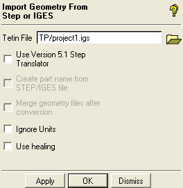 Import Geometry from Step or IGES window