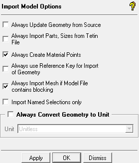 Settings-Import Model Options