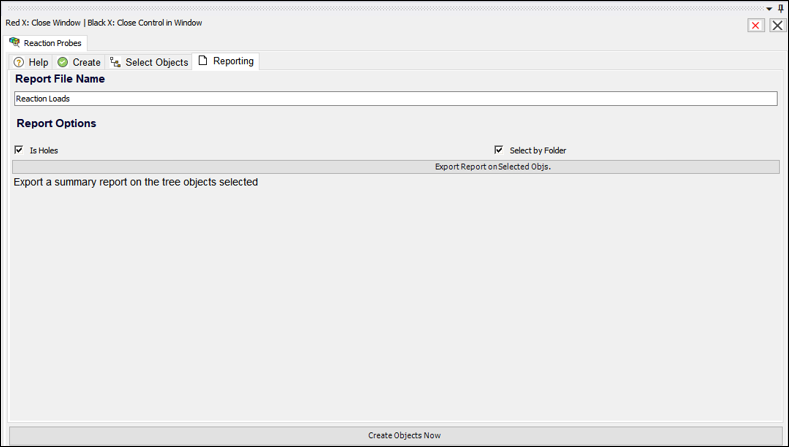 Reaction Probes Reporting Tab