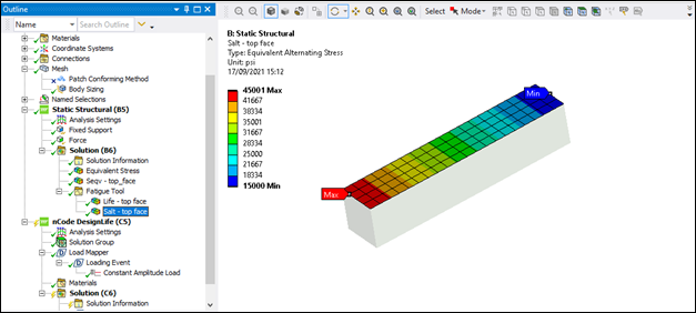 Hex mesh - Mechanical Fatigue Tool - Top Face Equivalent Alternating Stress