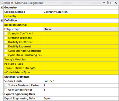 Materials Properties for Strain Analysis