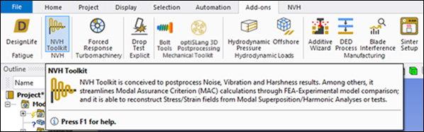 Active NVH Icon on the Add-ons Ribbon