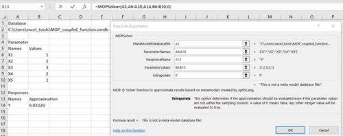 Metamodel of Optimal Prognosis Solver in Excel