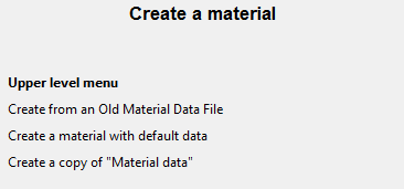 Menu for a Creating a Material