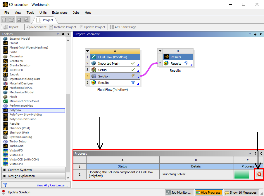 The Hide Progress Button, the Progress Monitor and the Stop Button in Workbench