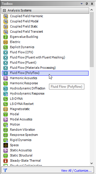 Selecting the Fluid Flow (Polyflow) Analysis System in Workbench