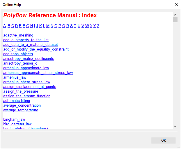 The Polyflow Reference Manual : Index