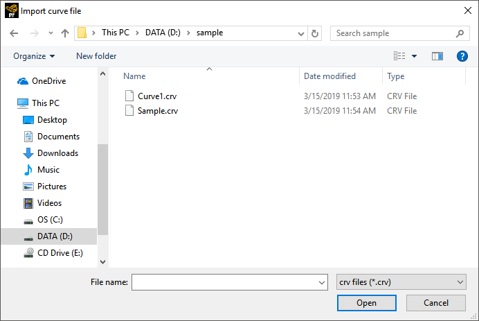 The Import curve file Dialog Box