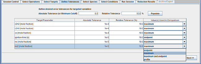 Define Tolerances panel for the Mechanism Reduction utility