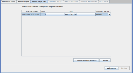 Select Target Data tab for creating user data template and importing the target data .csv file