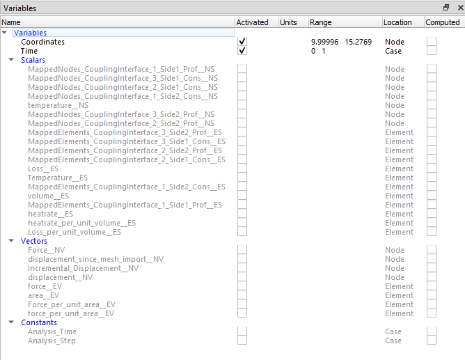 EnSight's Variables pane