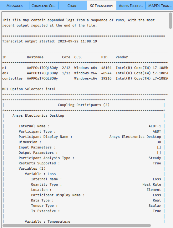 SC Transcript tab