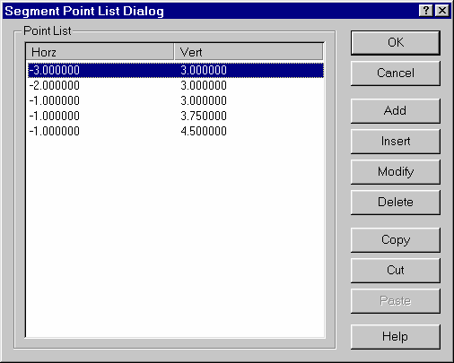 Segment Point List Dialog