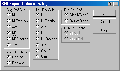 Batch Input File Export Options Dialog