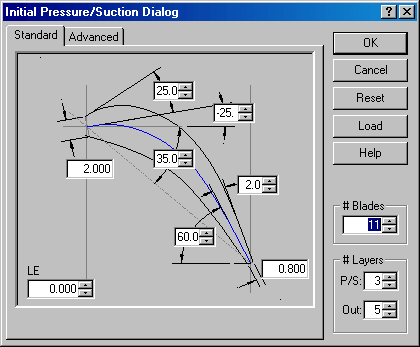 Initial Pressure/Suction Dialog, Standard Tab