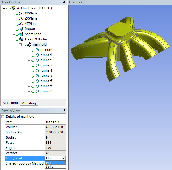 Multibody Part Containing All Fluid Bodies in the DesignModeler Application