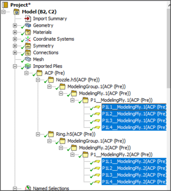 Plies Defining Composite Material Imported into Mechanical