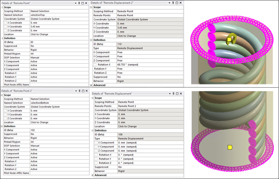 Remote Point Settings and Remote Displacement Constraints at Selected Nodes - Case 1