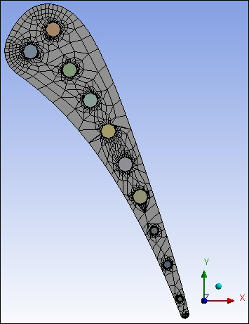 Meshed model of cooled turbine blade