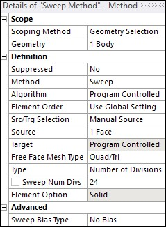 Sweep Mesh Method Settings