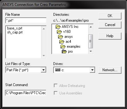 Connection for Creo Parametric Dialog