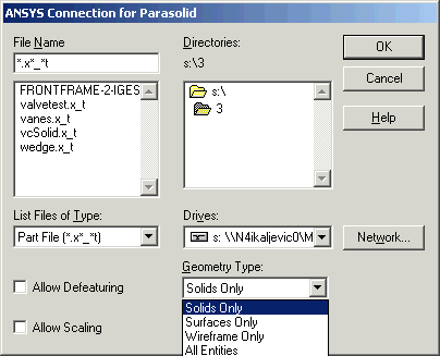 Connection for Parasolid Dialog